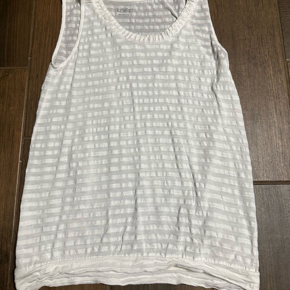 LOFT White Sheer-Striped Sleeveless Tank